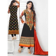 Black AND Orange HEENA KHAN GEORGETTE LONG LENGTH PARTY WEAR DESIGNER SUIT 41009 